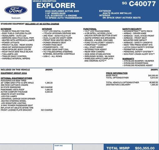 new 2025 Ford Explorer car, priced at $45,373