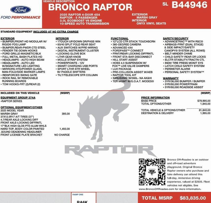 new 2025 Ford Bronco car, priced at $77,868