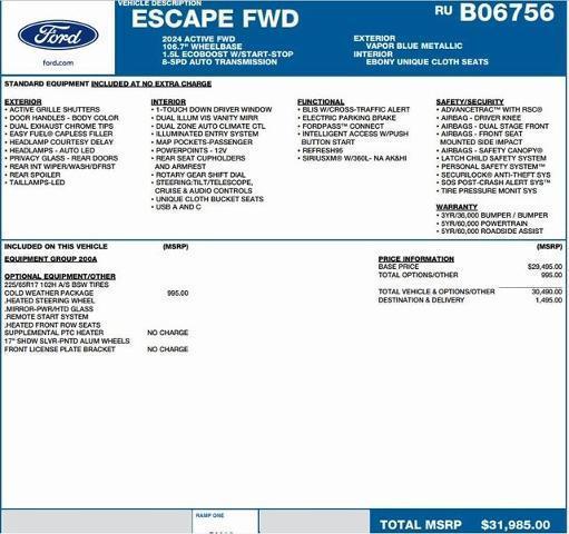 new 2024 Ford Escape car, priced at $25,702