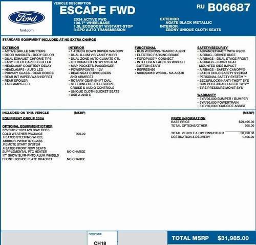 new 2024 Ford Escape car, priced at $25,702