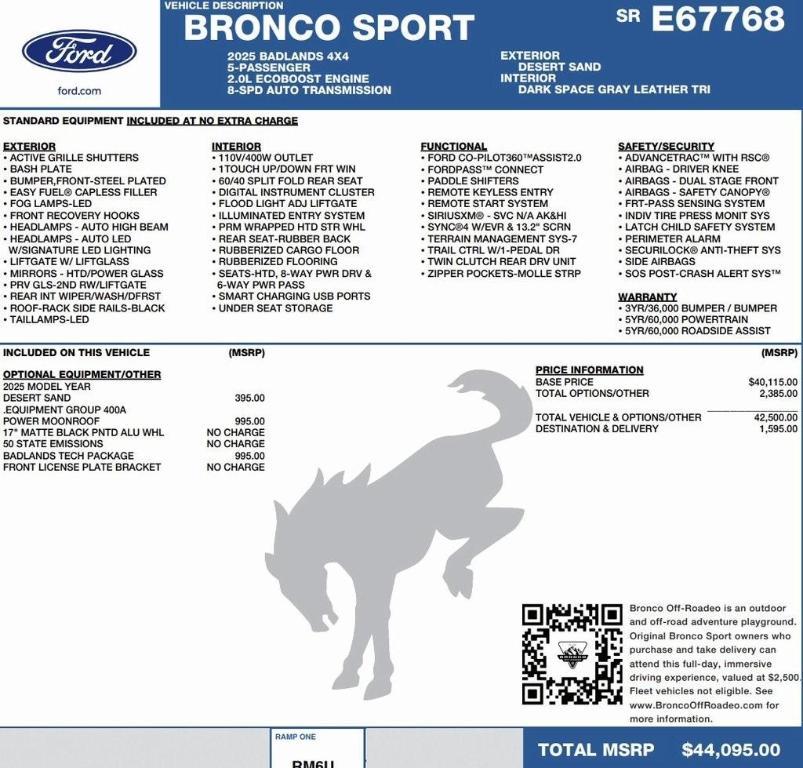 new 2025 Ford Bronco Sport car, priced at $38,762