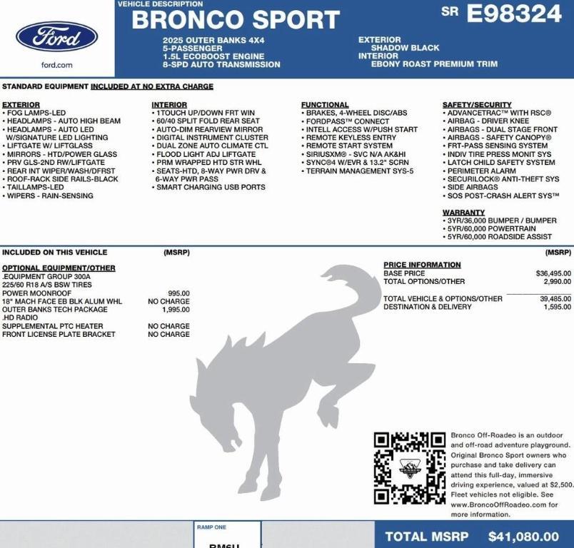 new 2025 Ford Bronco Sport car, priced at $36,398