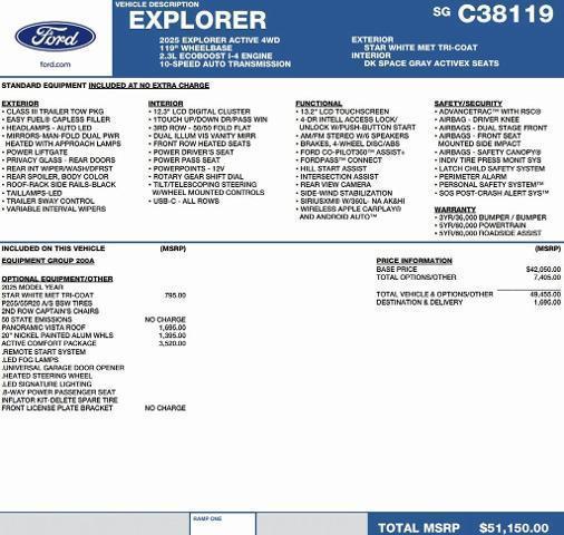 new 2025 Ford Explorer car, priced at $46,104