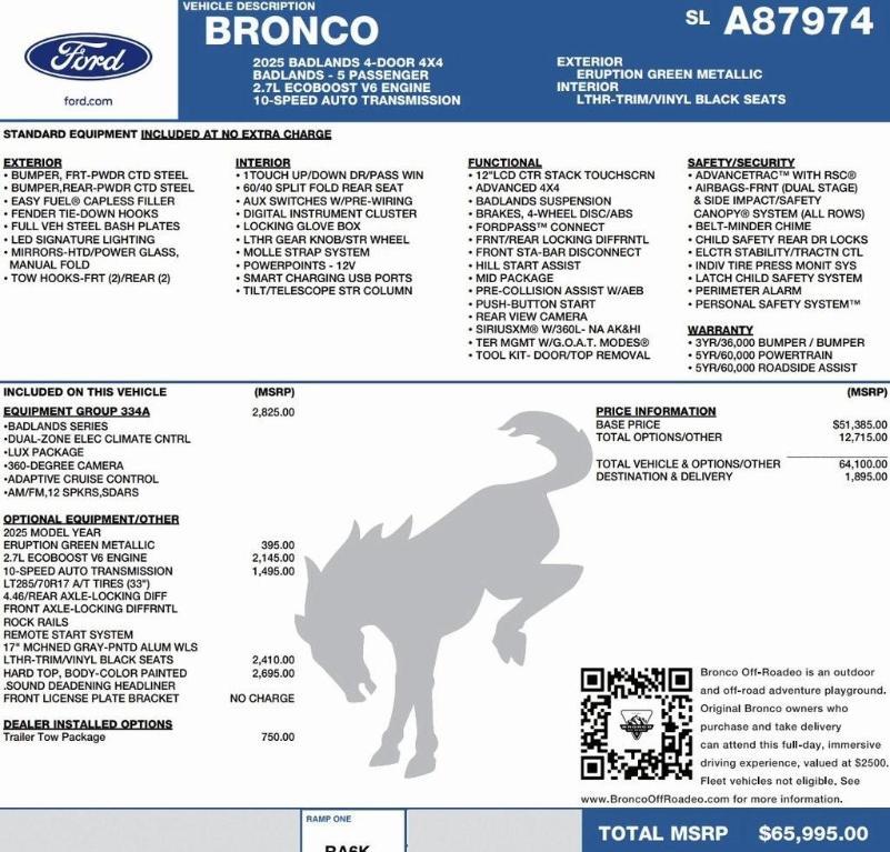 new 2025 Ford Bronco car, priced at $55,779