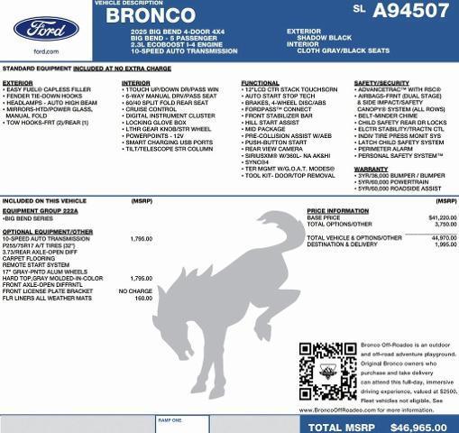 new 2025 Ford Bronco car, priced at $42,390
