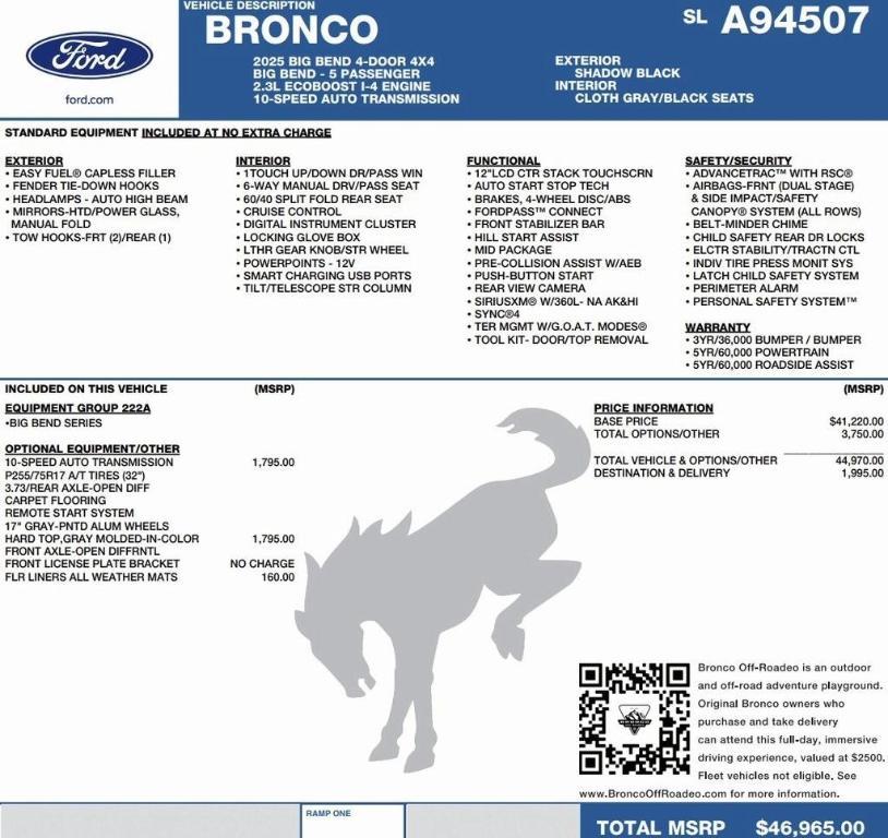 new 2025 Ford Bronco car, priced at $39,890