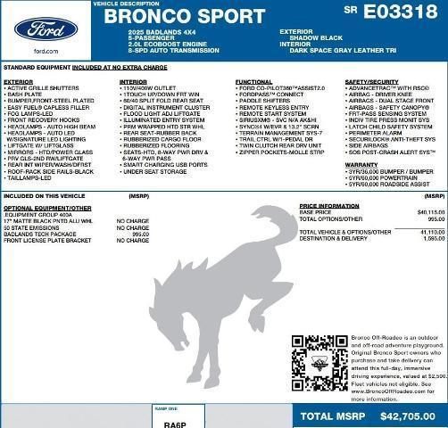 new 2025 Ford Bronco Sport car, priced at $39,480