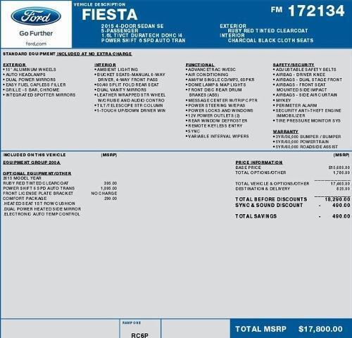 used 2015 Ford Fiesta car, priced at $9,995