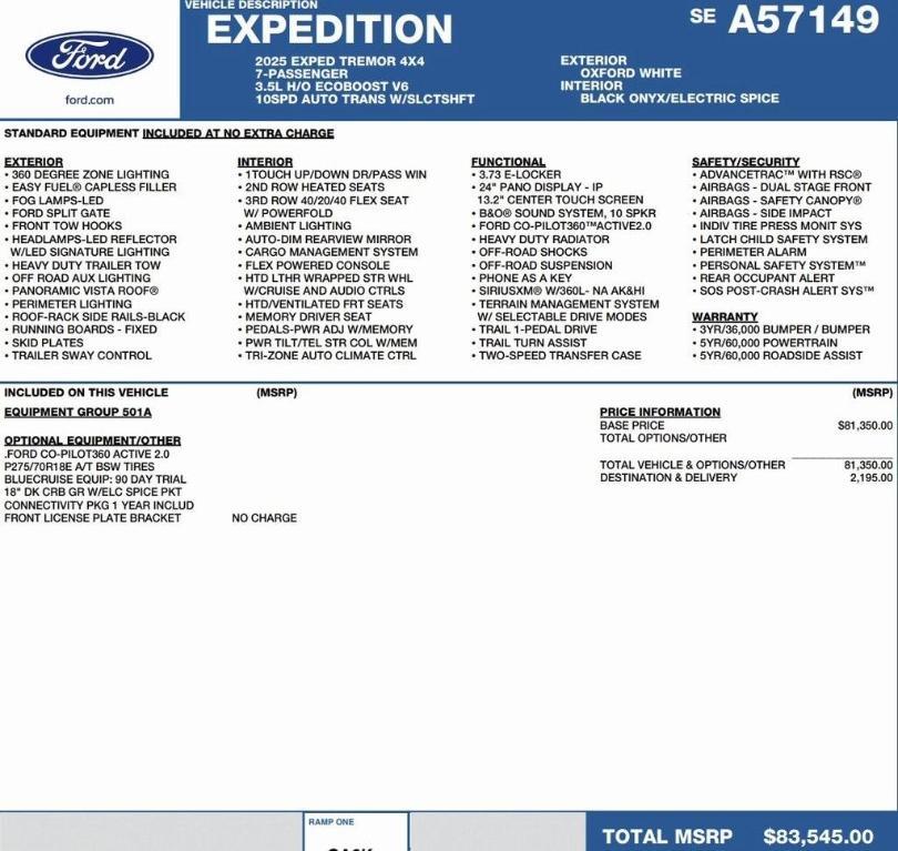 new 2025 Ford Expedition car, priced at $78,255