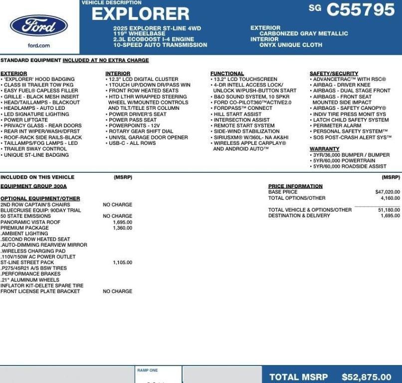 new 2025 Ford Explorer car, priced at $45,293