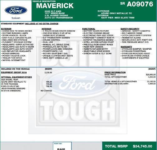 new 2025 Ford Maverick car, priced at $35,290