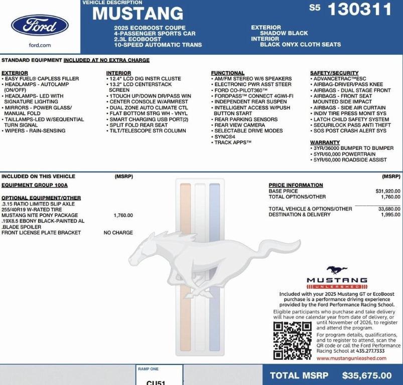 new 2025 Ford Mustang car, priced at $30,681