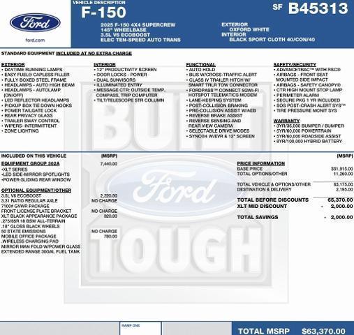 new 2025 Ford F-150 car, priced at $55,065