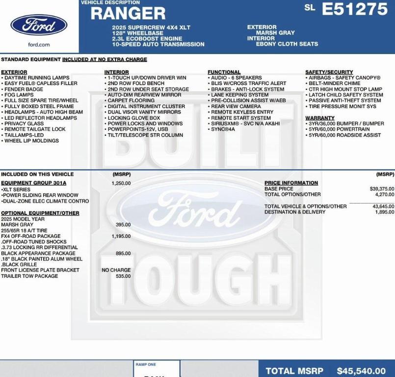 new 2025 Ford Ranger car, priced at $39,907