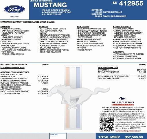 new 2025 Ford Mustang car, priced at $50,713