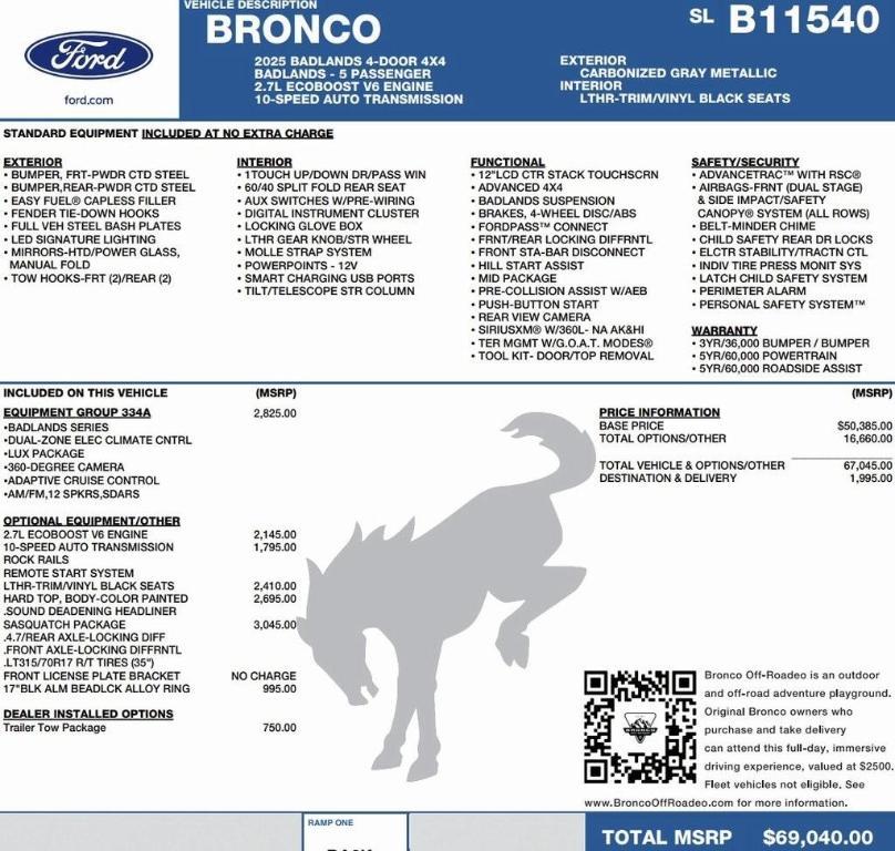 new 2025 Ford Bronco car, priced at $62,008