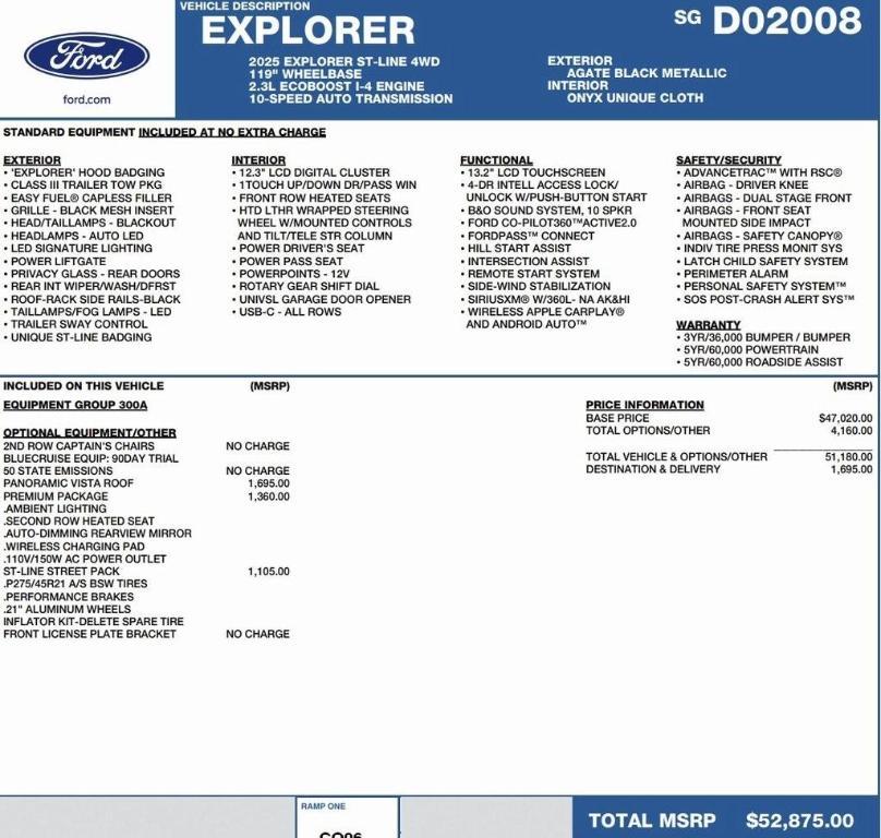 new 2025 Ford Explorer car, priced at $47,793