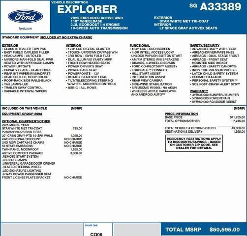 new 2025 Ford Explorer car, priced at $45,286