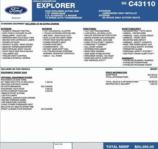 new 2025 Ford Explorer car, priced at $45,373