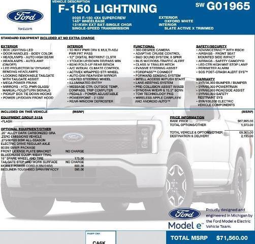 new 2025 Ford F-150 Lightning car, priced at $71,560