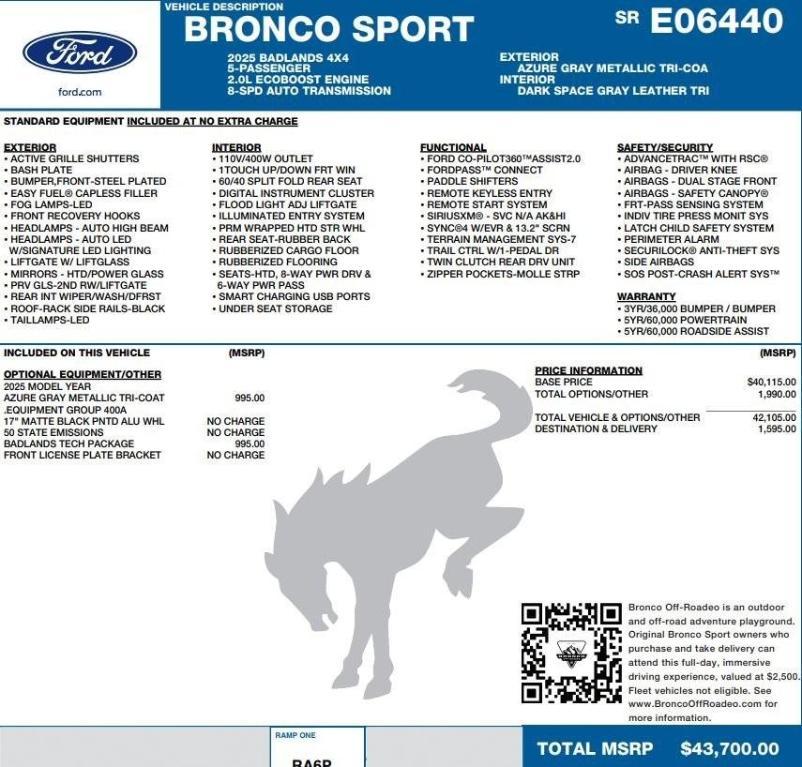 new 2025 Ford Bronco Sport car, priced at $38,395