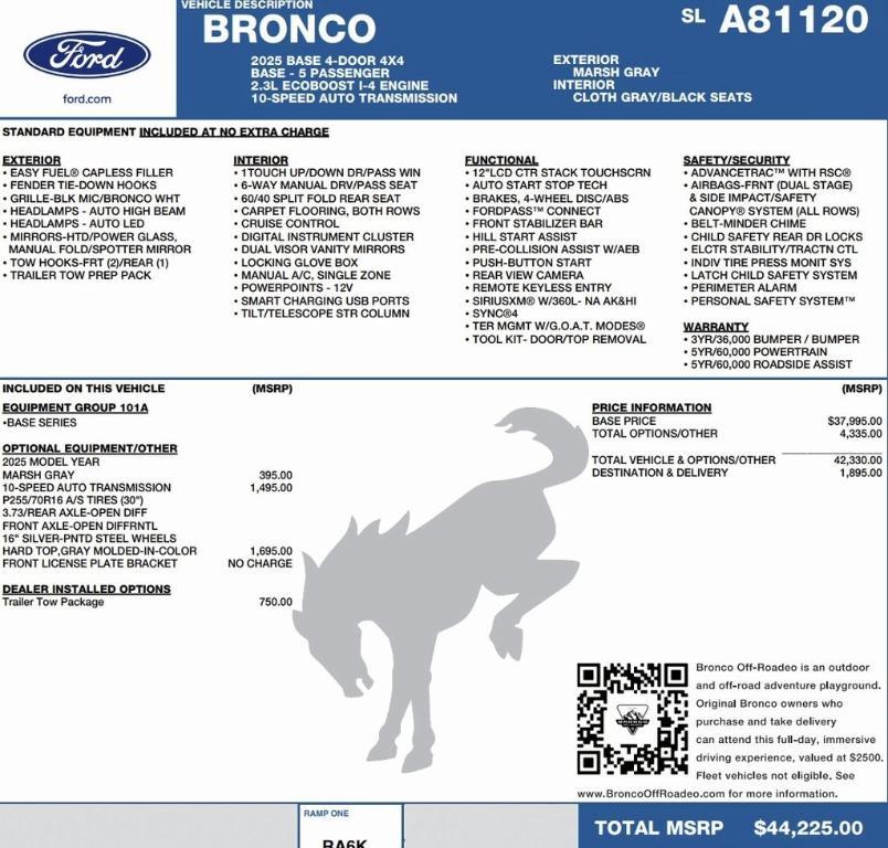 new 2025 Ford Bronco car, priced at $43,721