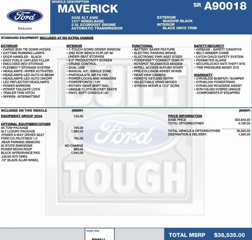 new 2025 Ford Maverick car, priced at $34,419