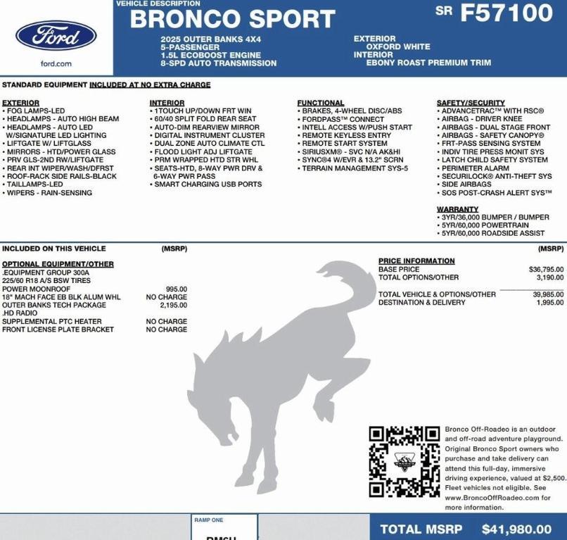 new 2025 Ford Bronco Sport car, priced at $38,765