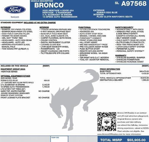 new 2025 Ford Bronco car, priced at $50,904