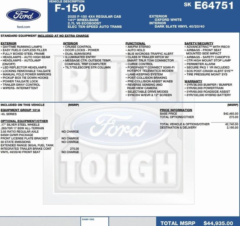 new 2025 Ford F-150 car, priced at $40,021