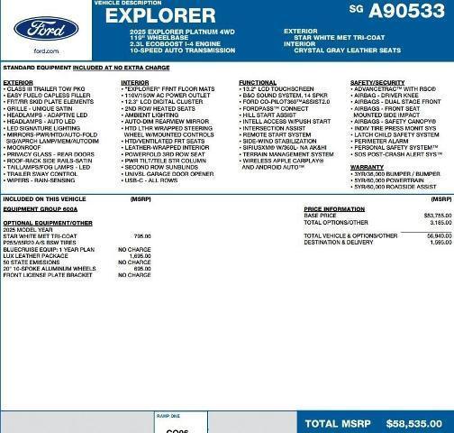 new 2025 Ford Explorer car, priced at $52,621