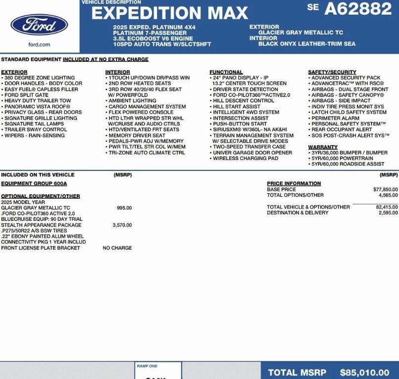 new 2025 Ford Expedition Max car, priced at $80,580