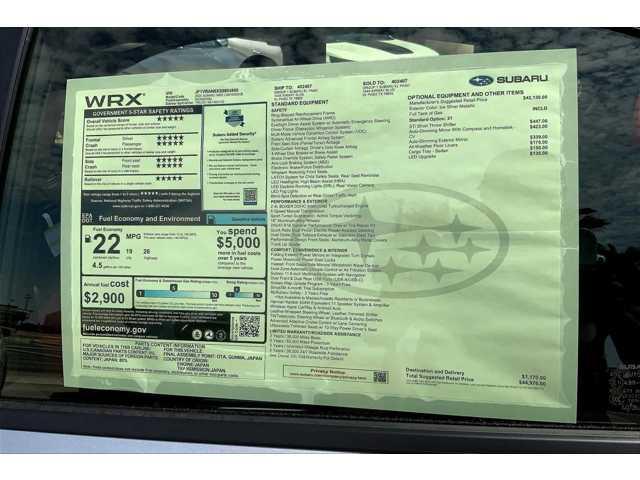 new 2025 Subaru WRX car, priced at $44,976