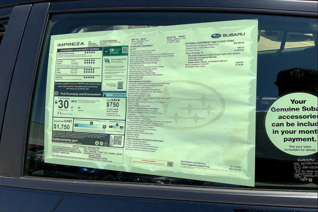 new 2025 Subaru Impreza car, priced at $30,040