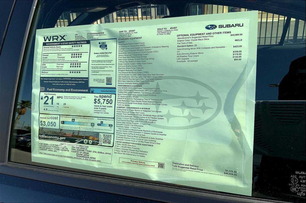 new 2025 Subaru WRX car, priced at $46,008