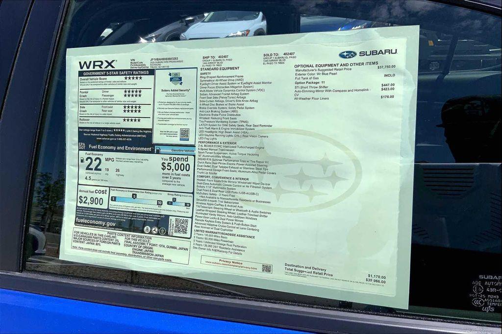 new 2025 Subaru WRX car, priced at $39,966