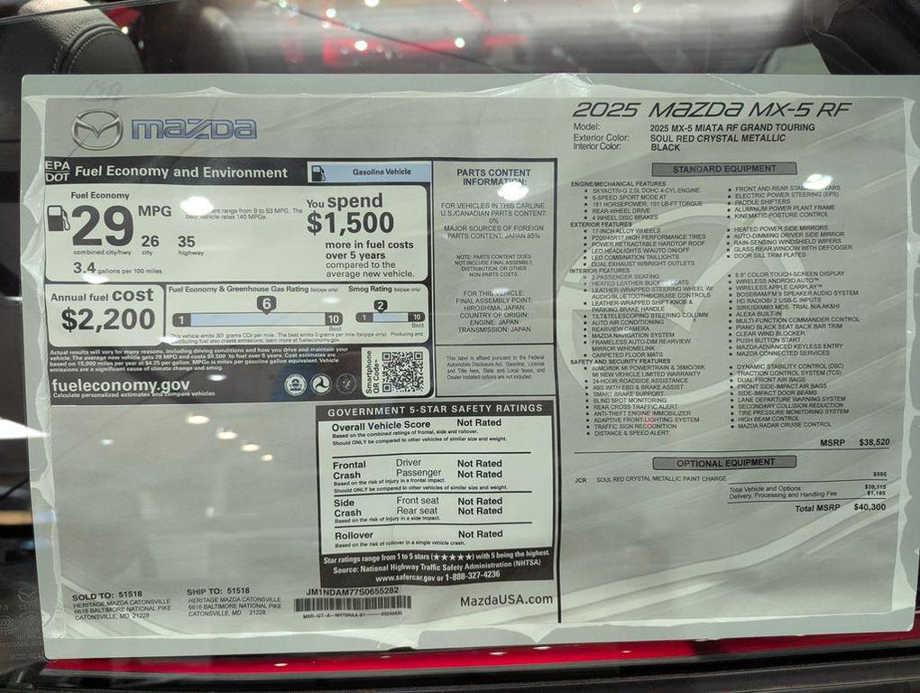 new 2025 Mazda MX-5 Miata RF car, priced at $39,800