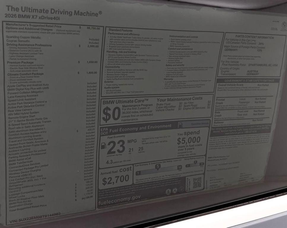 new 2026 BMW X7 car, priced at $94,730