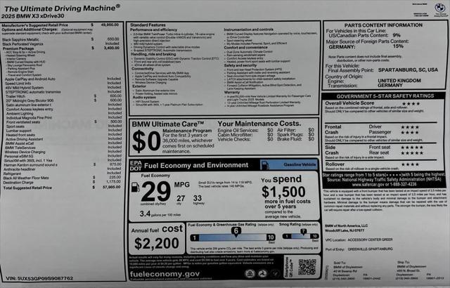 new 2025 BMW X3 car, priced at $57,985