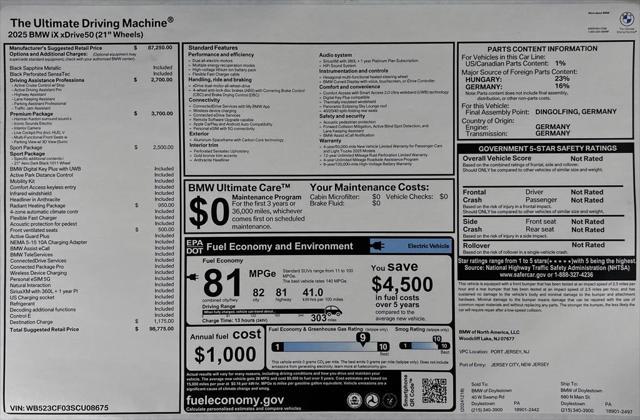 new 2025 BMW iX car, priced at $98,775