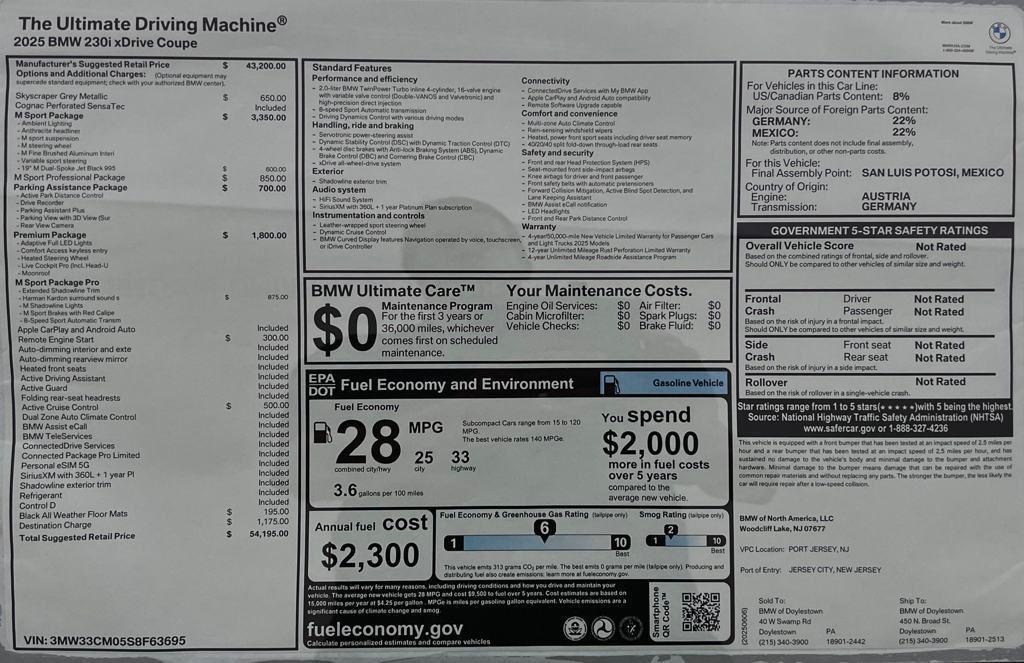 new 2025 BMW 230 car, priced at $54,195