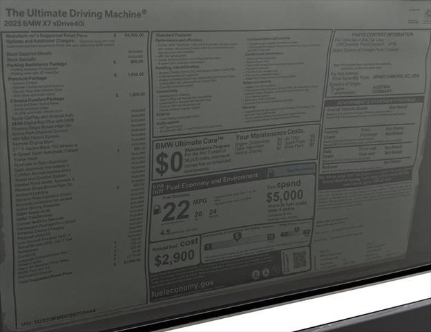 new 2025 BMW X7 car, priced at $91,960