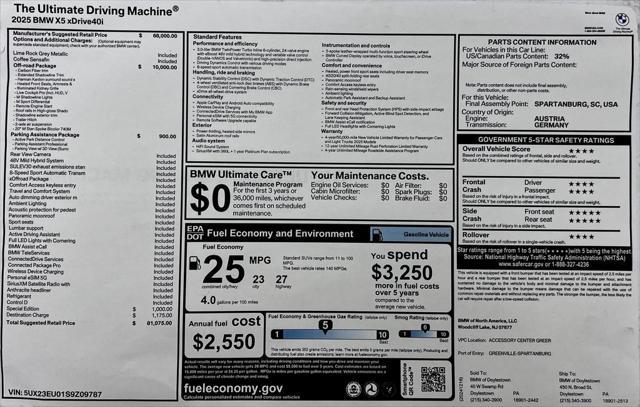 new 2025 BMW X5 car, priced at $81,075