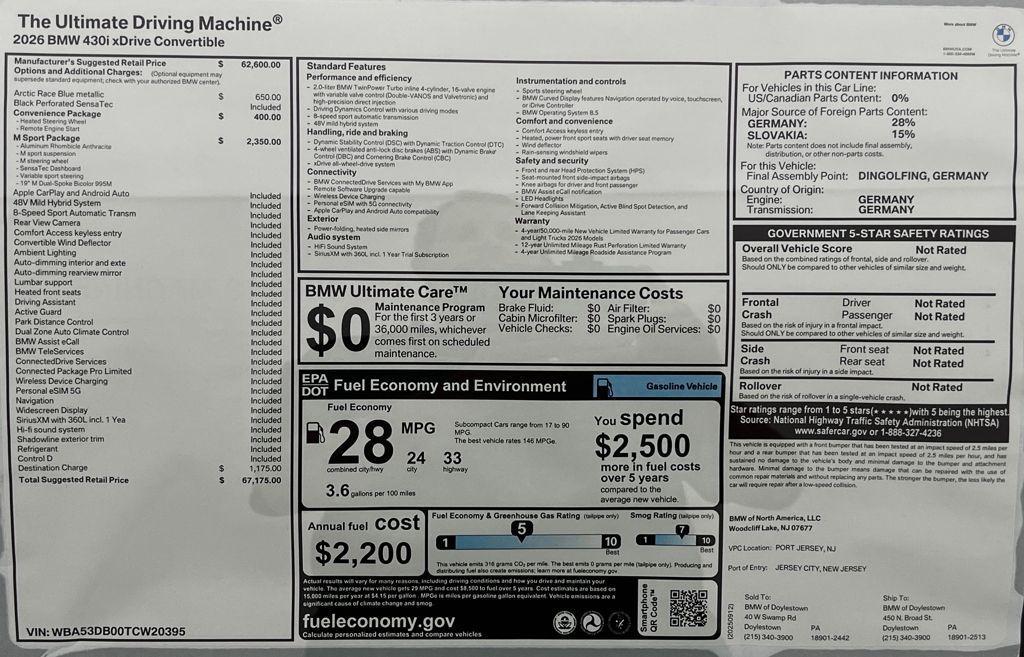 new 2026 BMW 430 car, priced at $67,175