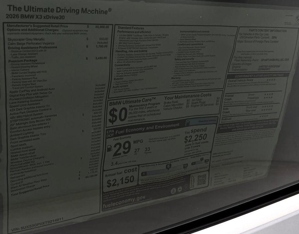 new 2026 BMW X3 car, priced at $60,125