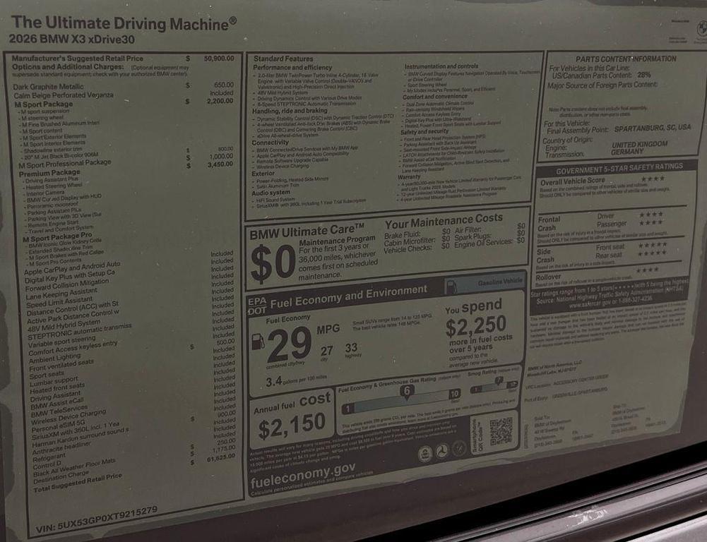 new 2026 BMW X3 car, priced at $61,625