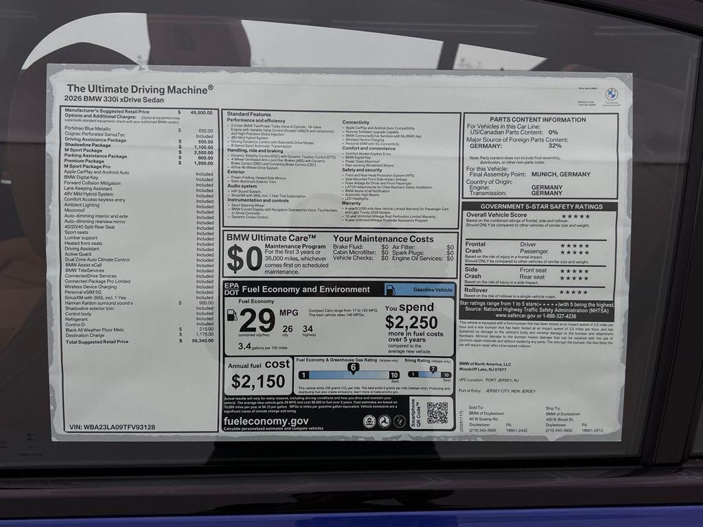 new 2026 BMW 330 car, priced at $59,340