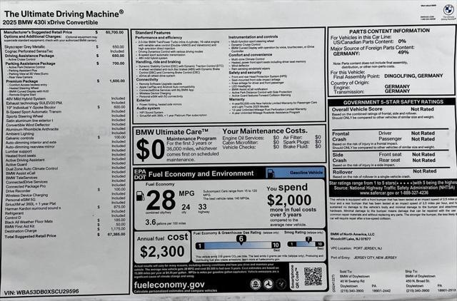 new 2025 BMW 430 car, priced at $67,385