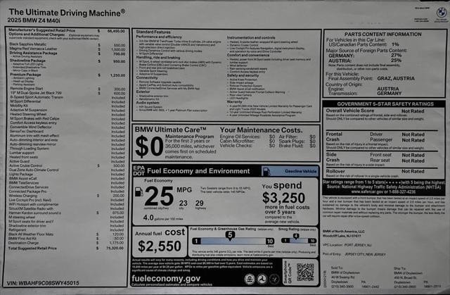 new 2025 BMW Z4 car, priced at $75,320