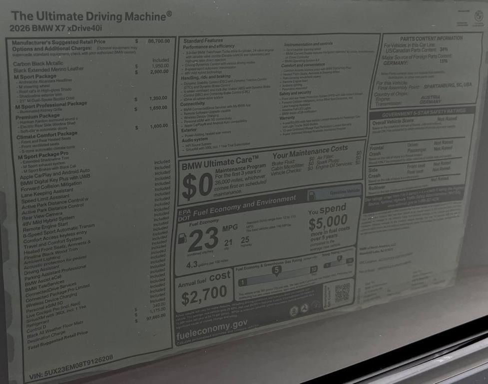 new 2026 BMW X7 car, priced at $97,665